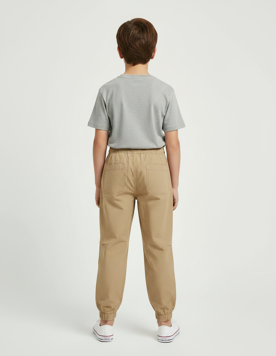 Pantalon Parachute Kaki Coton Ample Enfant Cordon - vue 2