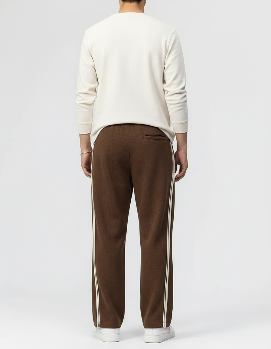 Pantalon Parachute Marron Rayé Ample Décontracté Homme - Molleton - vue 2