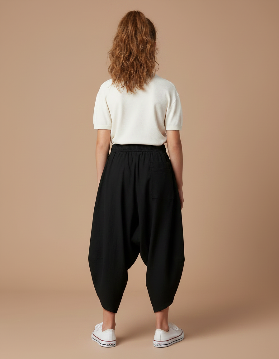 Pantalon Parachute Noir Ample Coton Harem Décontracté - vue 2