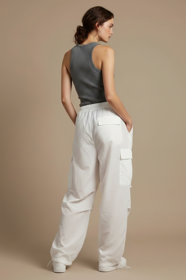 Pantalon Parachute Femme Blanc - Polyester - vue 2