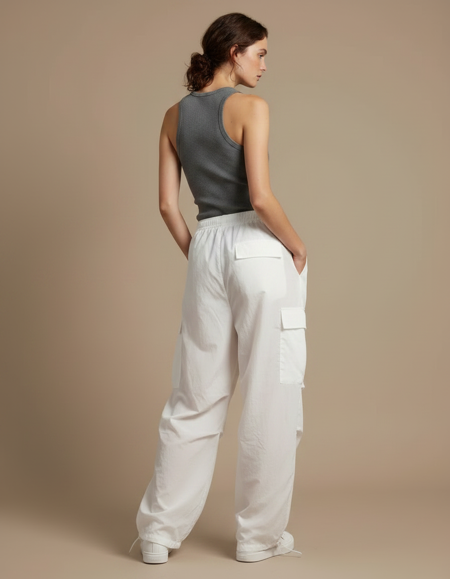 Pantalon Parachute Femme Blanc - Polyester - vue 2
