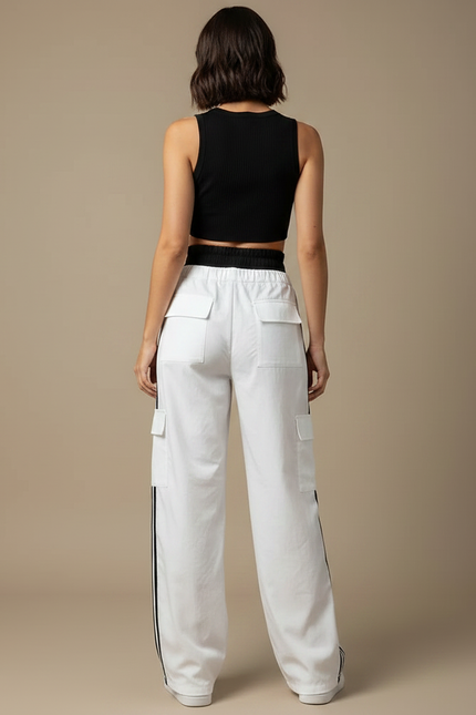 Pantalon Parachute Femme Blanc Cargo - Toile - vue 2