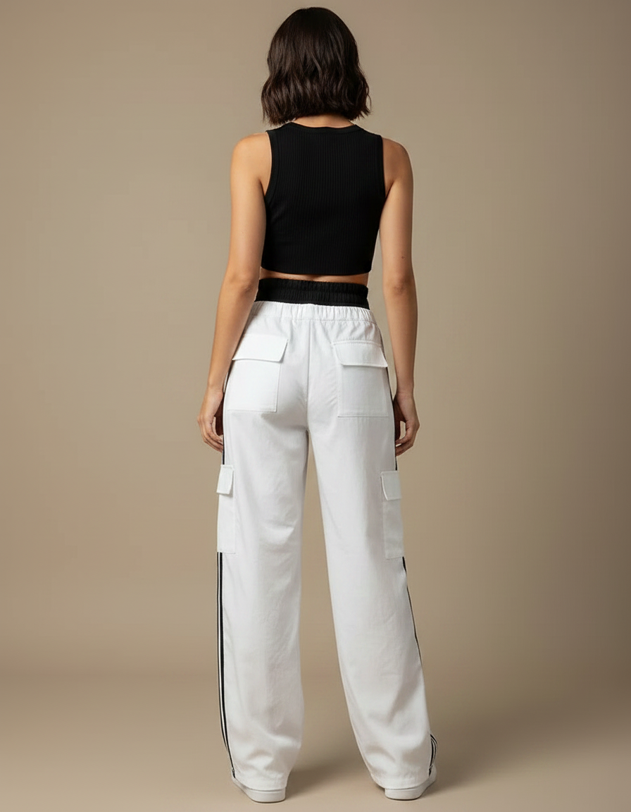 Pantalon Parachute Femme Blanc Cargo - Toile - vue 2