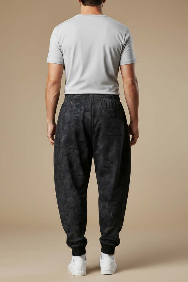 Pantalon Parachute Camouflage Noir Ample Décontracté Homme - Molleton - vue 2