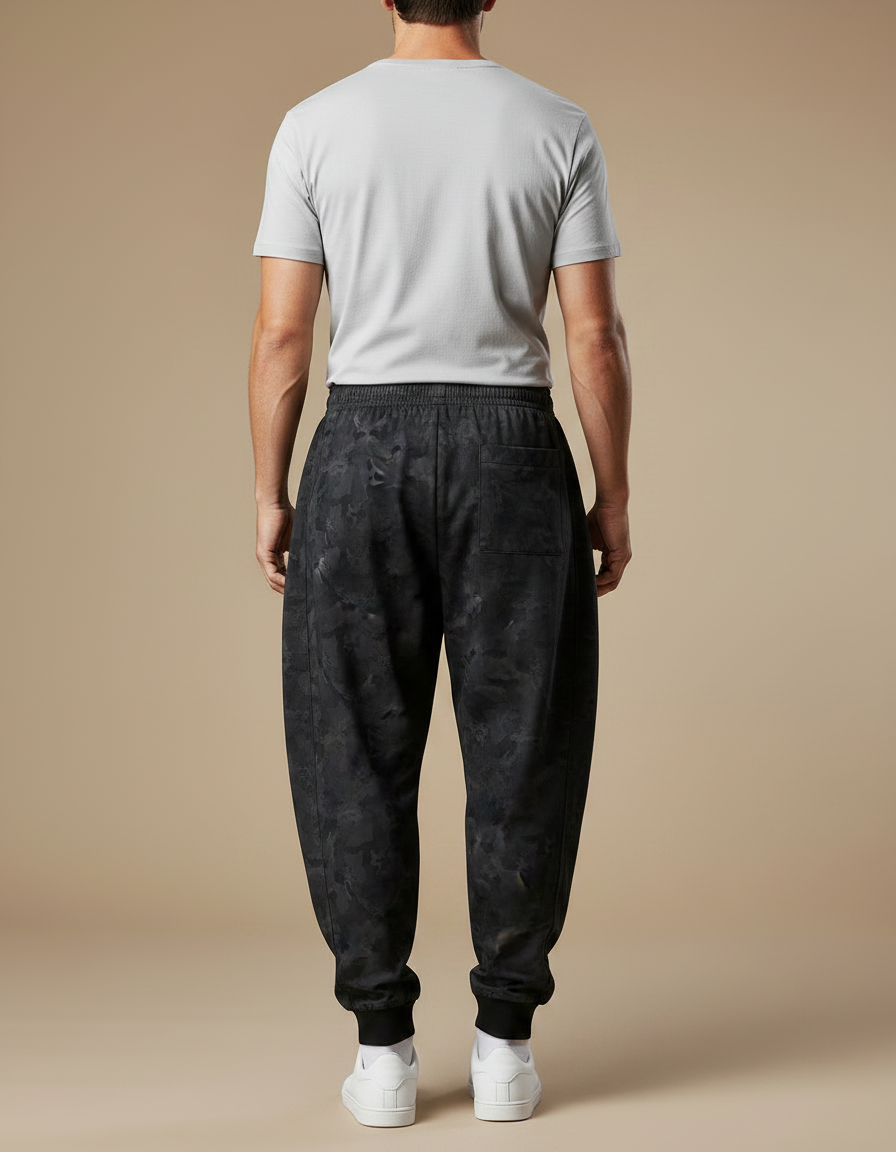 Pantalon Parachute Camouflage Noir Ample Décontracté Homme - Molleton - vue 2