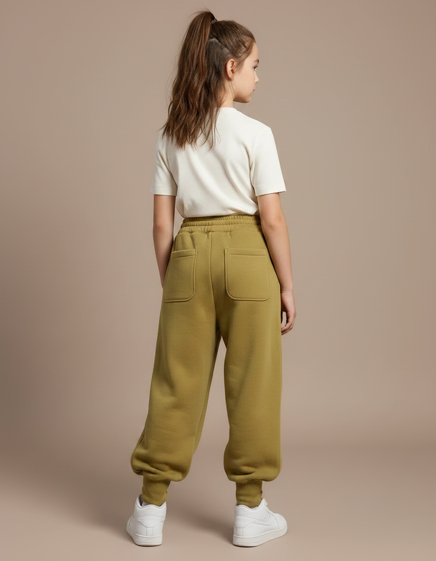 Pantalon Parachute Kaki Ample Molletonné Élastique Fille - vue 2