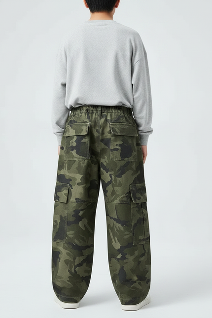 Pantalon Parachute Camouflage Cargo Large Garçon - Imprimé Toile - vue 2