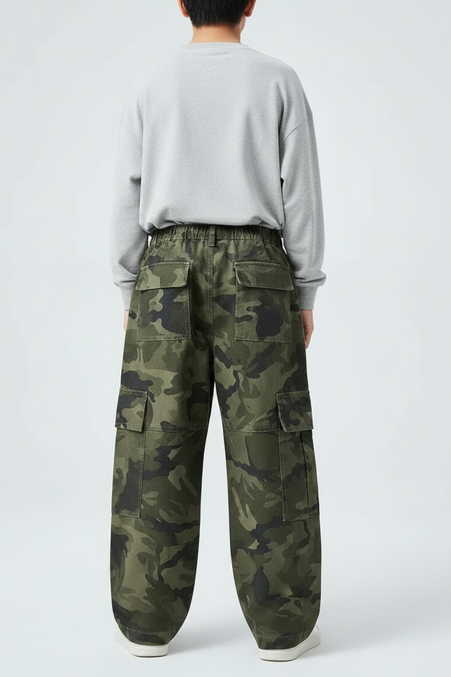 Pantalon Parachute Camouflage Cargo Large Garçon - Imprimé Toile - vue 2