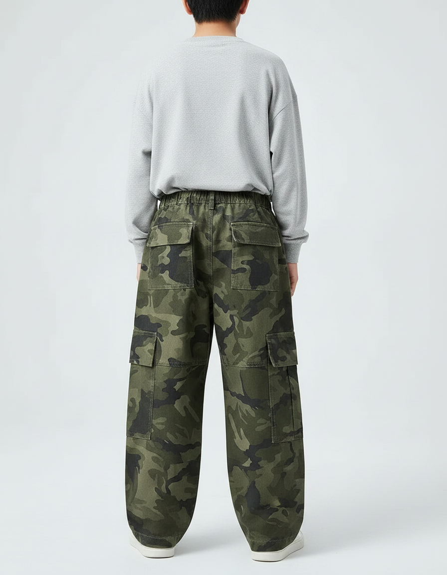 Pantalon Parachute Camouflage Cargo Large Garçon - Imprimé Toile - vue 2
