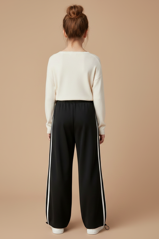 Pantalon Parachute Noir Ample Fille Bandes Blanches - Polyester - vue 2