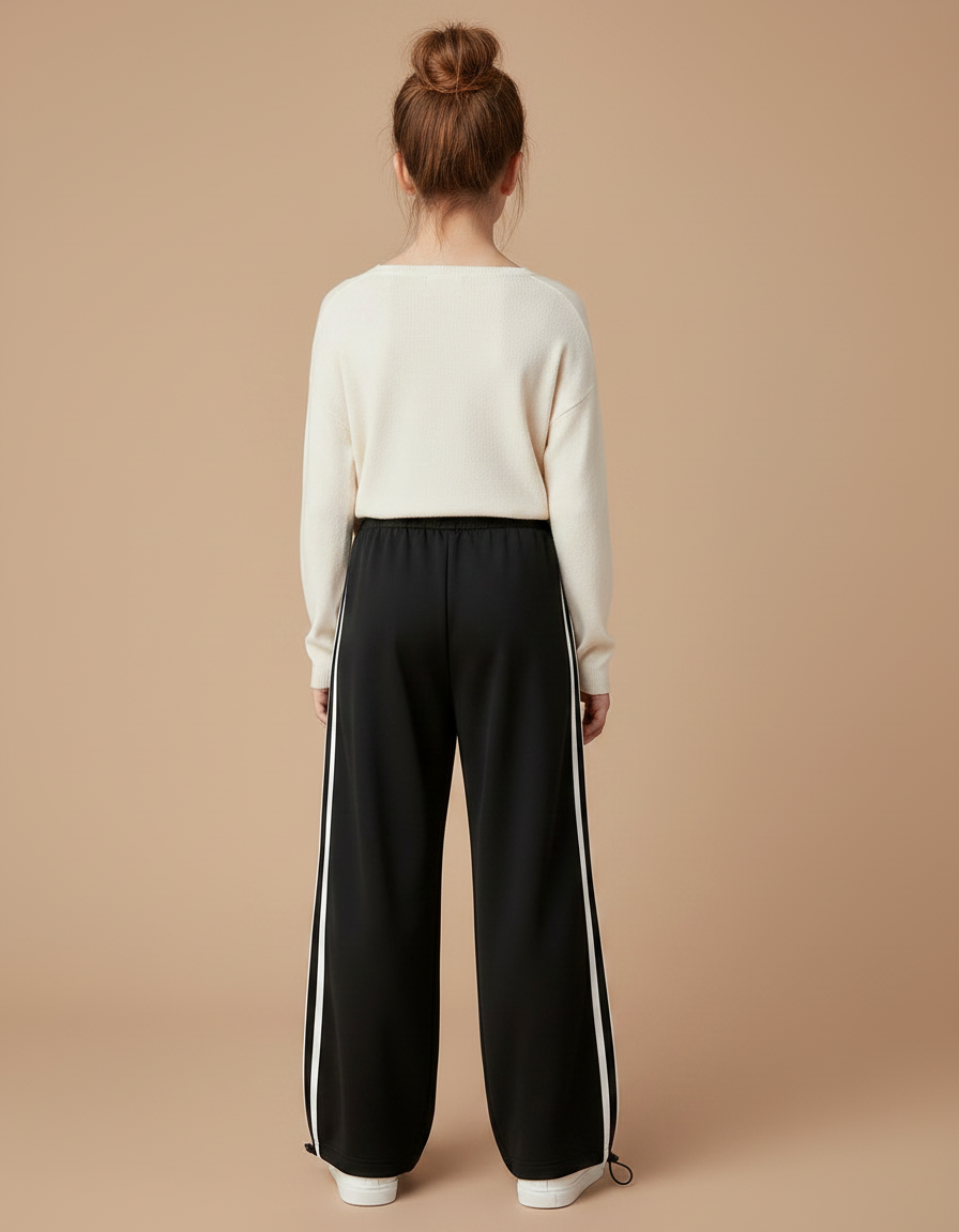 Pantalon Parachute Noir Ample Fille Bandes Blanches - Polyester - vue 2