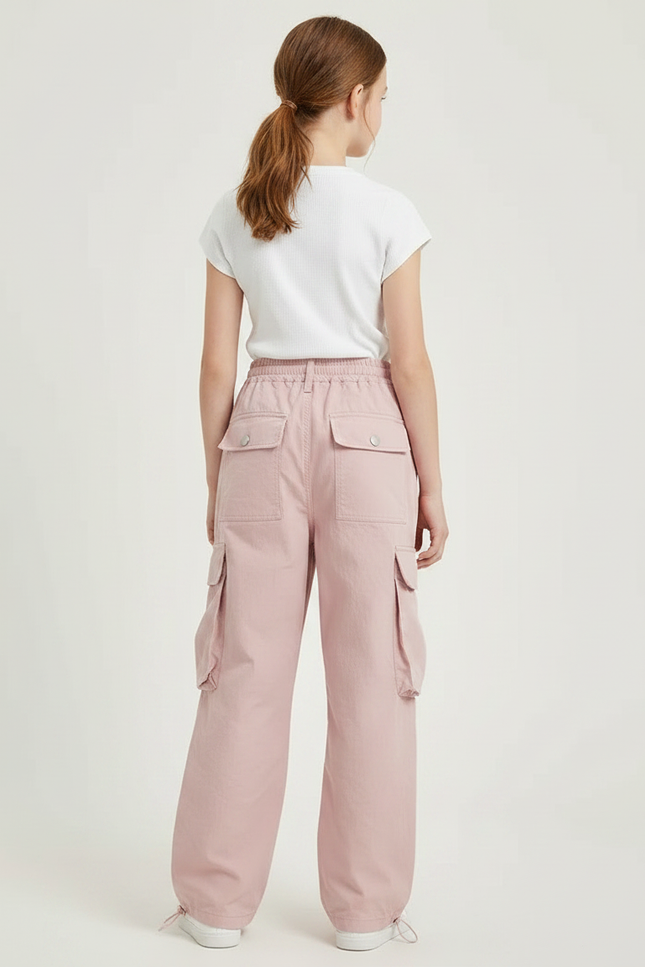 Pantalon Parachute Rose Cargo Taille Haute Enfant - Polyester - vue 2