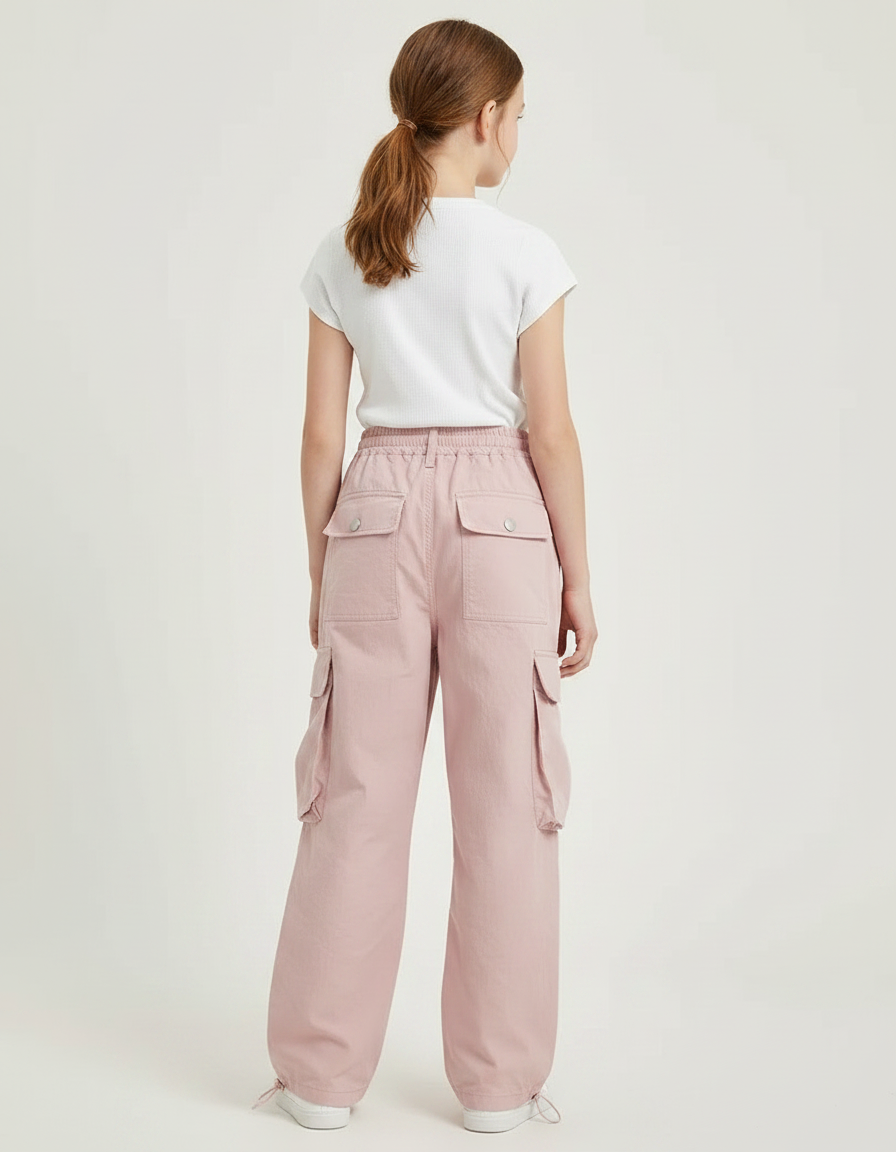 Pantalon Parachute Rose Cargo Taille Haute Enfant - Polyester - vue 2