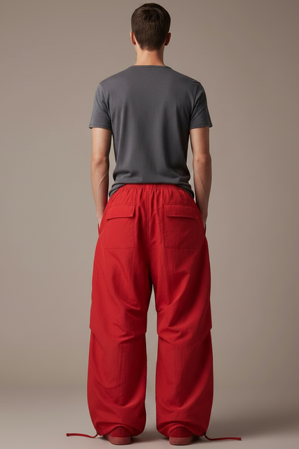 Pantalon Parachute Rouge Ample Cargo Femme Hip Hop - Polyester - vue 2