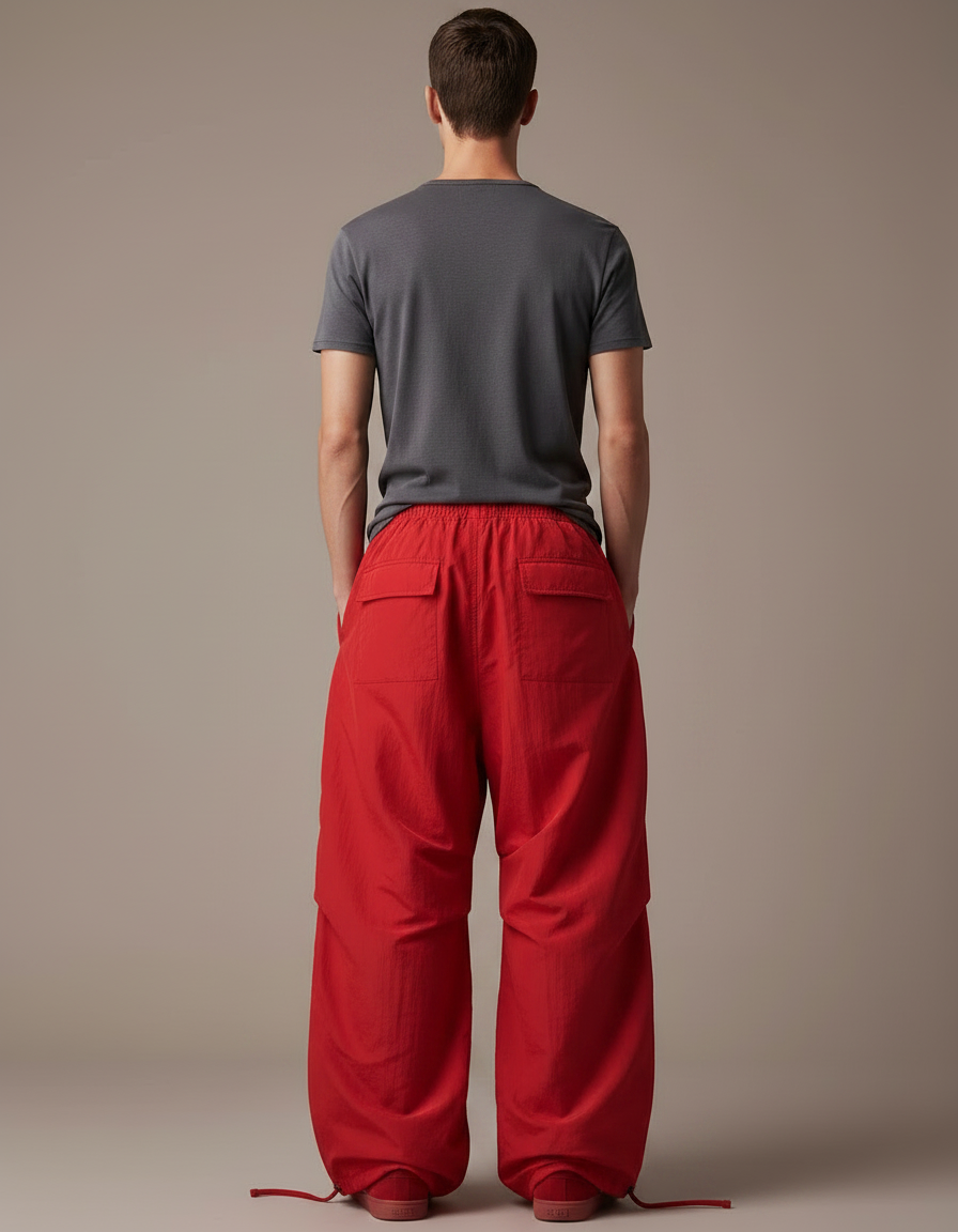 Pantalon Parachute Rouge Ample Cargo Femme Hip Hop - Polyester - vue 2