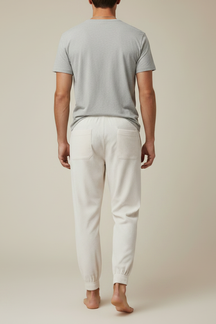 Pantalon Parachute Côtelé Ample Écru Décontracté Homme - Beige Cordé - vue 2