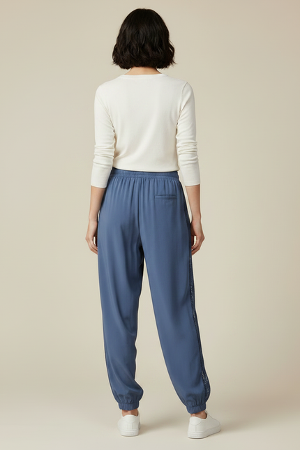 Pantalon Parachute Bleu Harem Fluide Dentelle Cordon - Viscose - vue 2