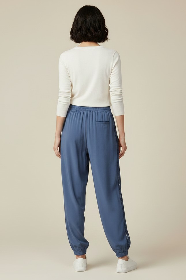 Pantalon Parachute Bleu Harem Fluide Dentelle Cordon - Viscose - vue 2