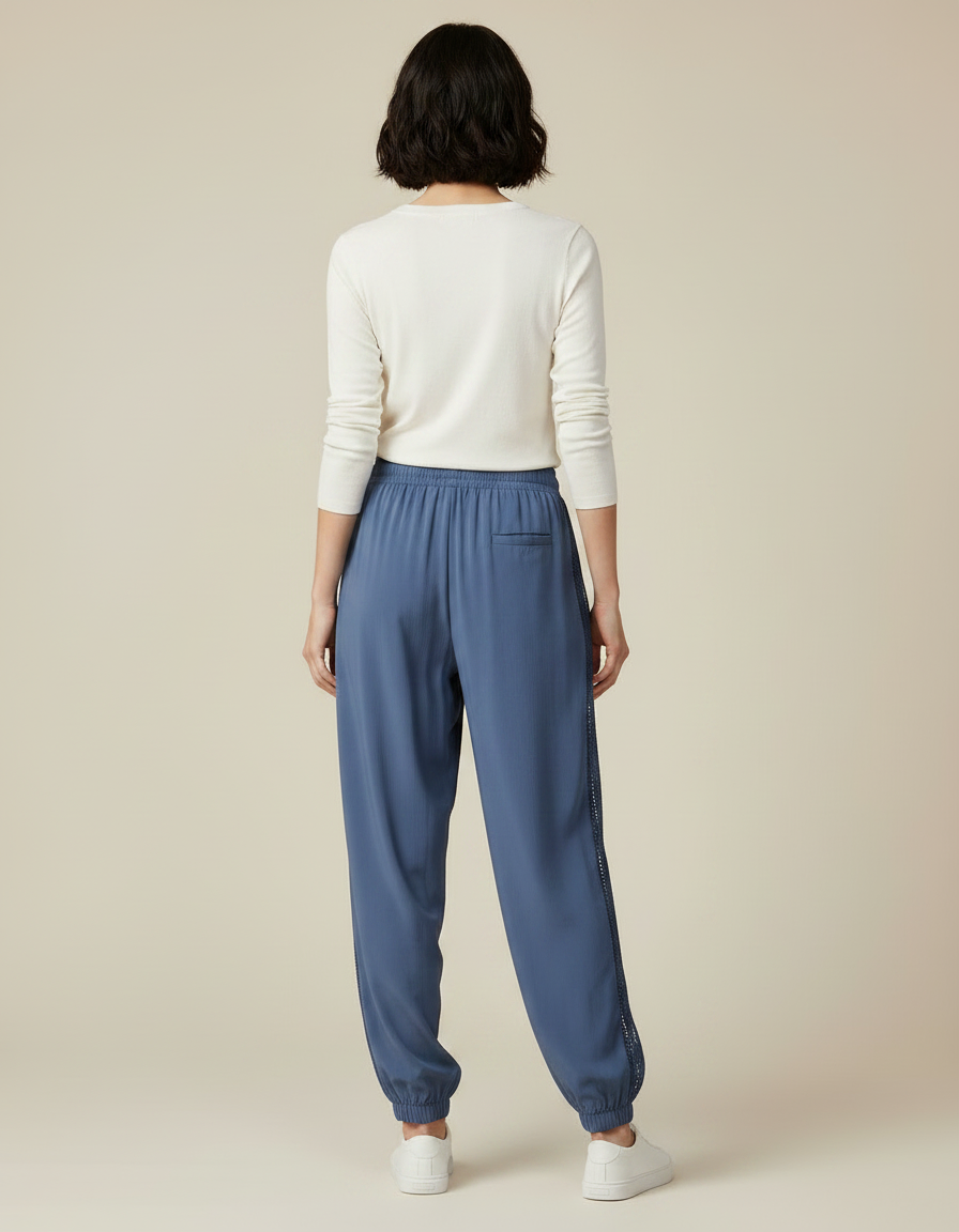 Pantalon Parachute Bleu Harem Fluide Dentelle Cordon - Viscose - vue 2