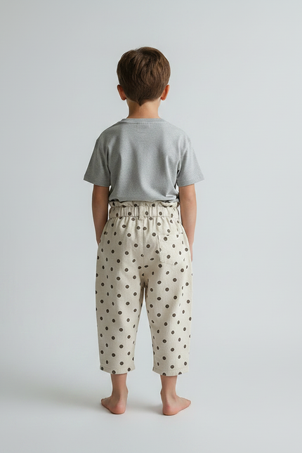 Pantalon Parachute Beige Ample Pois Coton Enfant - vue 2