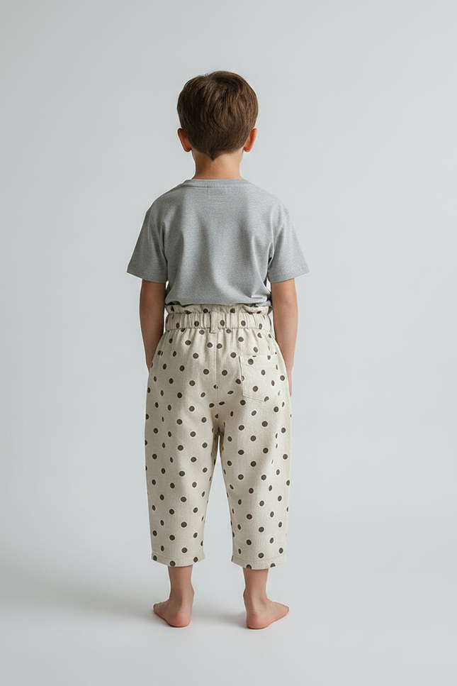 Pantalon Parachute Beige Ample Pois Coton Enfant - vue 2
