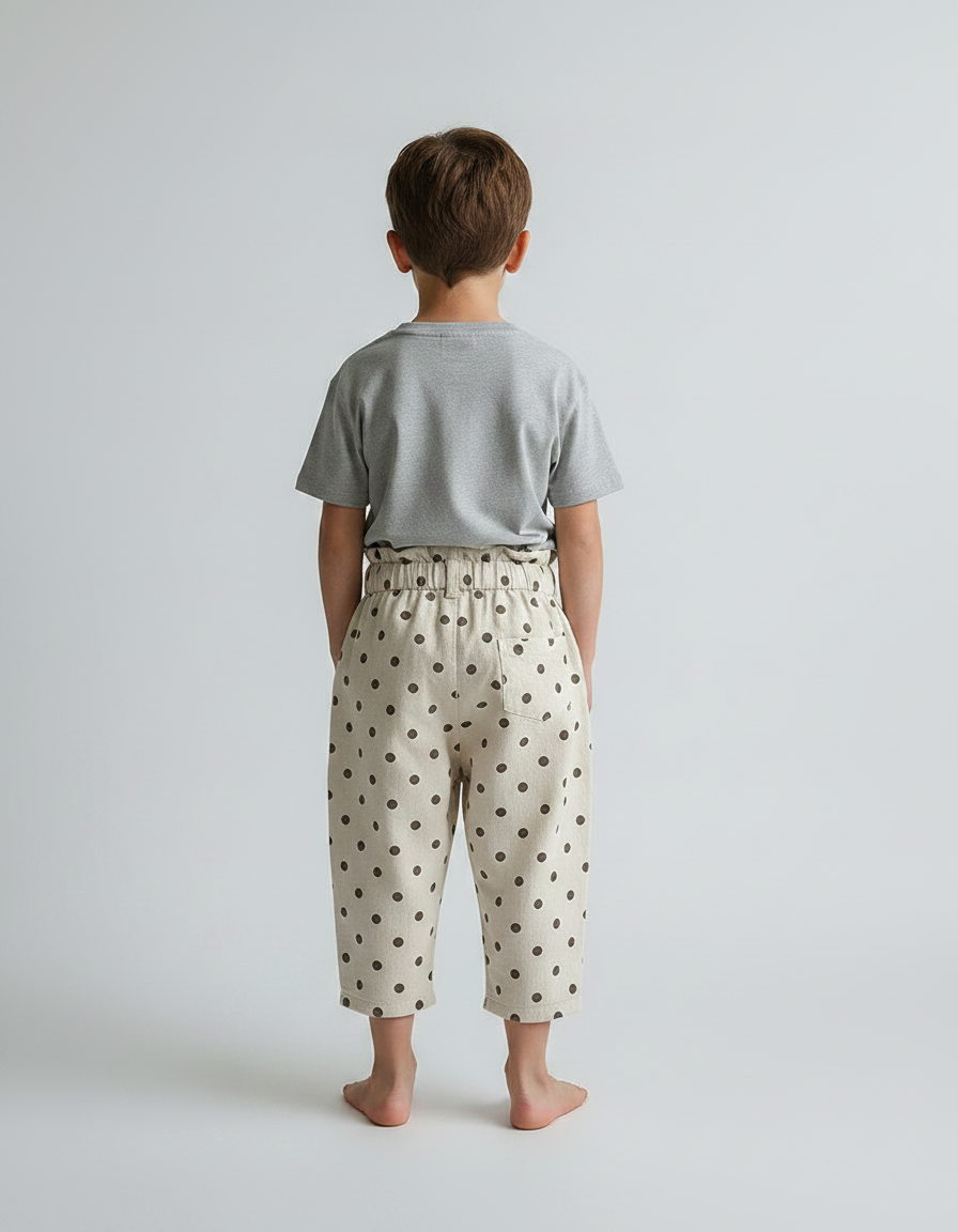Pantalon Parachute Beige Ample Pois Coton Enfant - vue 2