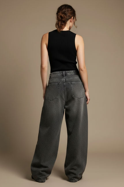 Pantalon Parachute Gris Délavé Ample Skateboard Crânes Gothique - Jean - vue 2