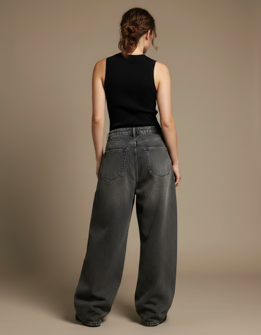 Pantalon Parachute Gris Délavé Ample Skateboard Crânes Gothique - Jean - vue 2