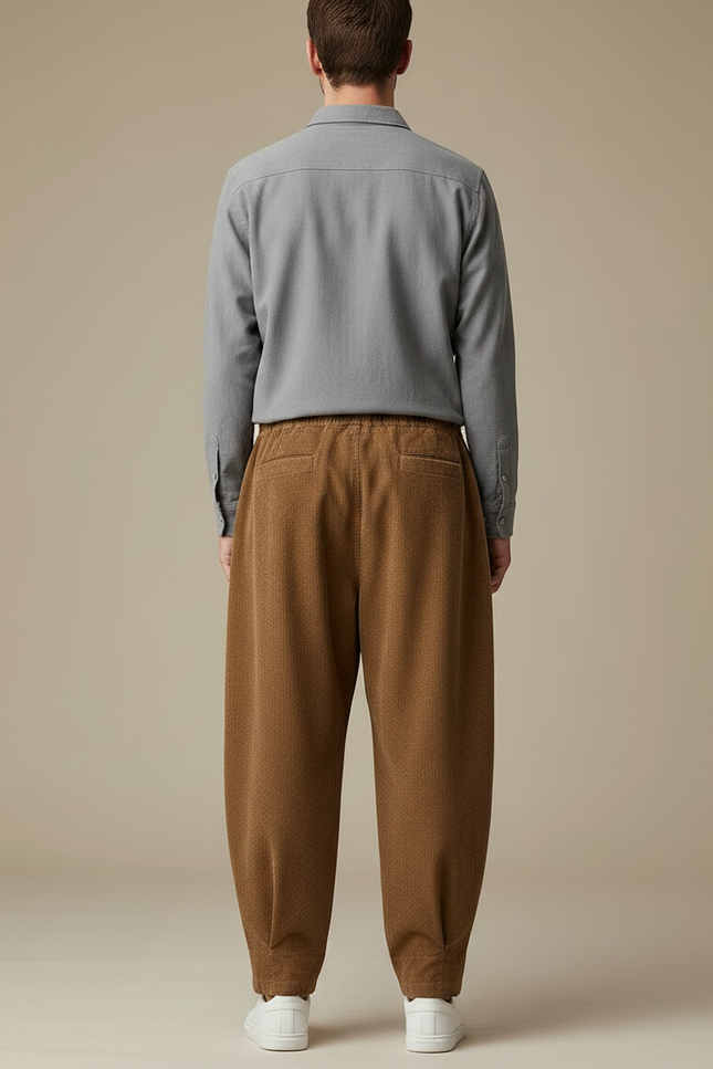 Pantalon Parachute Marron Côtelé Ample Homme Décontracté - Cordé - vue 2