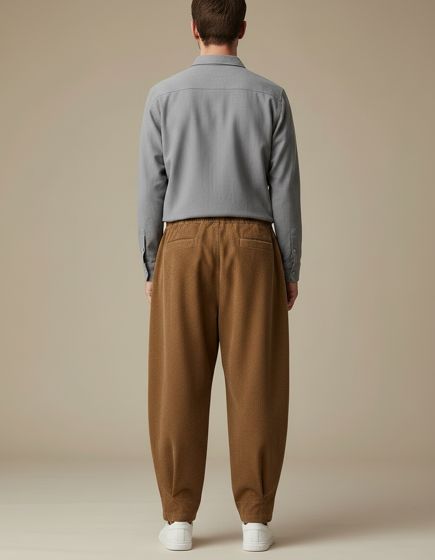 Pantalon Parachute Marron Côtelé Ample Homme Décontracté - Cordé - vue 2