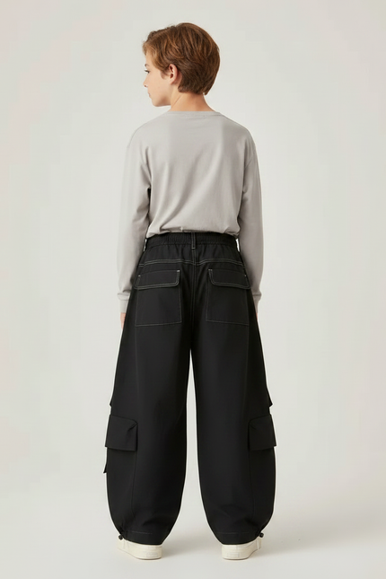 Pantalon Parachute Garçon Noir Baggy - Polyester - vue 2