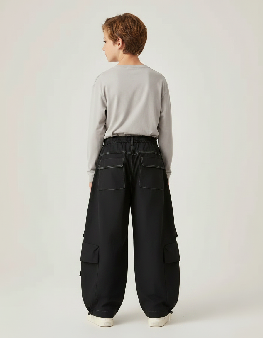 Pantalon Parachute Garçon Noir Baggy - Polyester - vue 2
