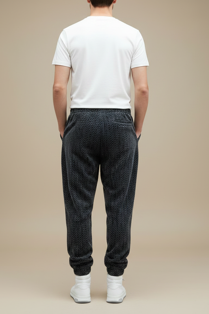 Pantalon Parachute Gris Chevron Ample Décontracté Homme - Tweed - vue 2