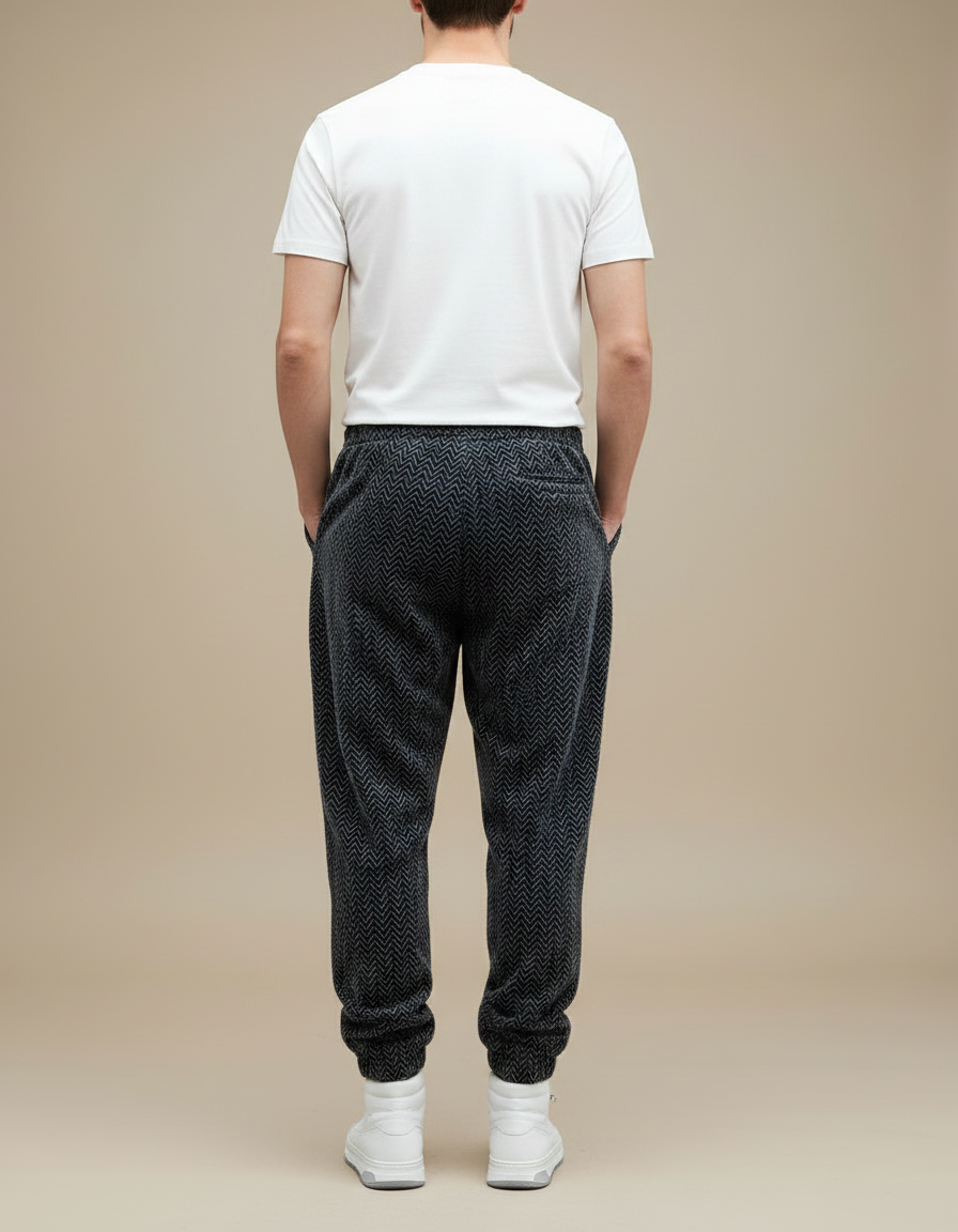 Pantalon Parachute Gris Chevron Ample Décontracté Homme - Tweed - vue 2