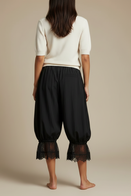 Pantalon Parachute Noir Ample Dentelle Fluide - Polyester - vue 2