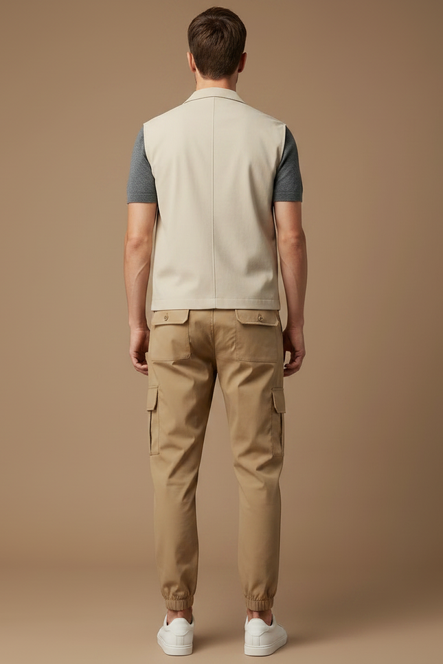 Pantalon Parachute Beige Cargo Léger Décontracté Homme - Polyester - vue 2