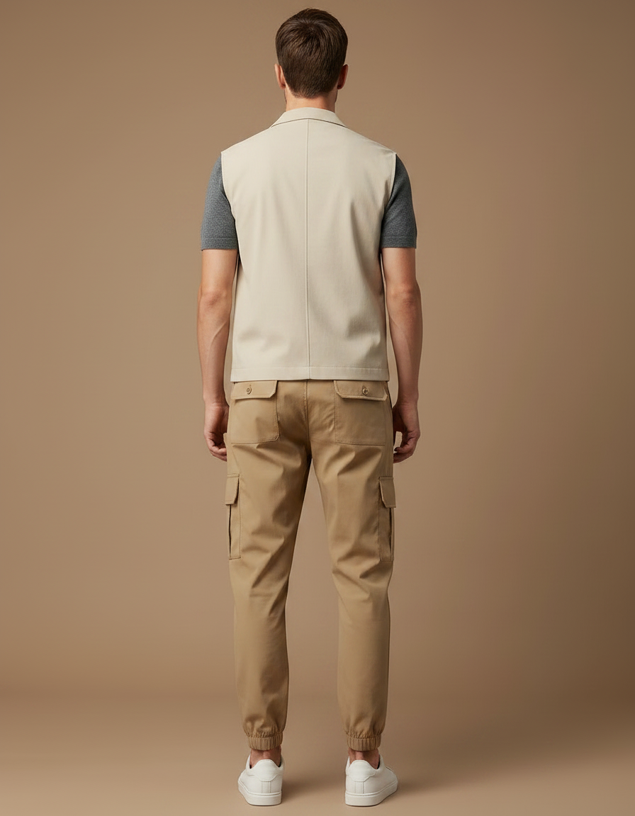Pantalon Parachute Beige Cargo Léger Décontracté Homme - Polyester - vue 2