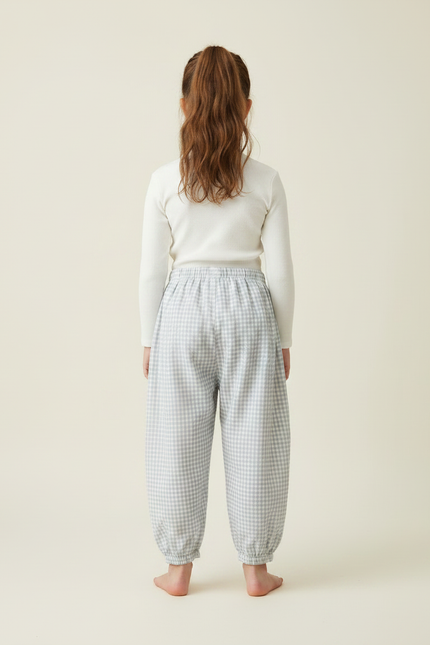 Pantalon Parachute Vichy Coton Ample Froncé Enfant - Bleu - vue 2