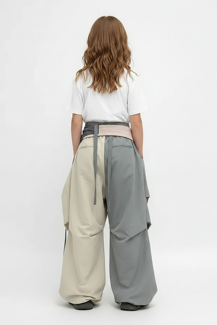 Pantalon Parachute Bicolore Ample Cargo Urbain Fille - Multicolore Polyester - vue 2