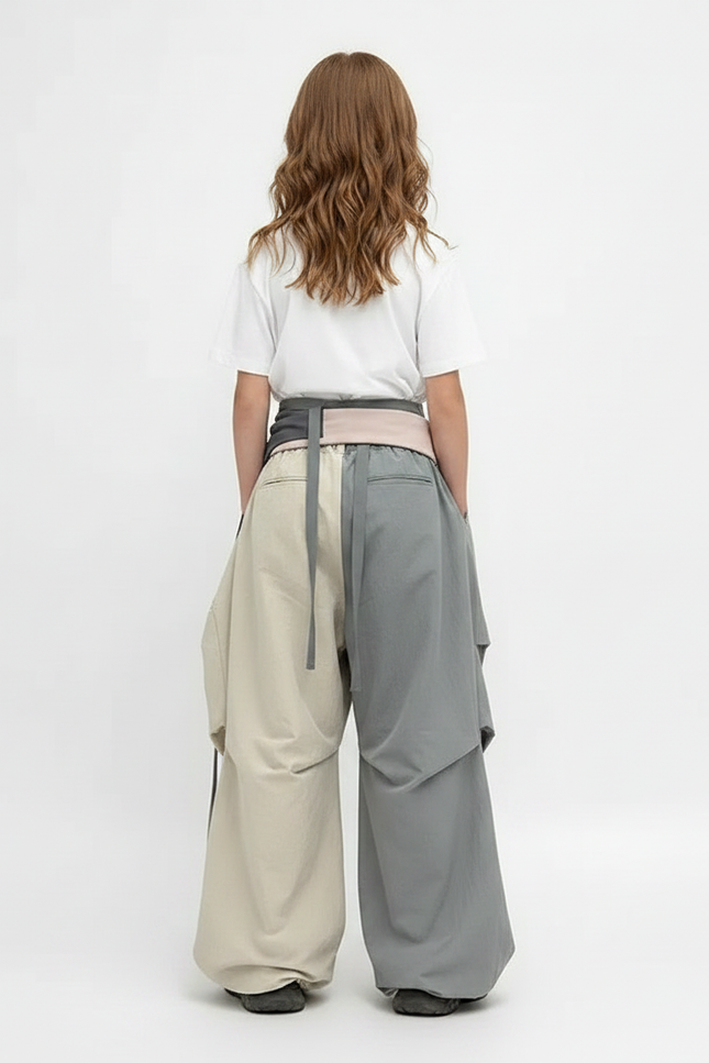Pantalon Parachute Bicolore Ample Cargo Urbain Fille - Multicolore Polyester - vue 2