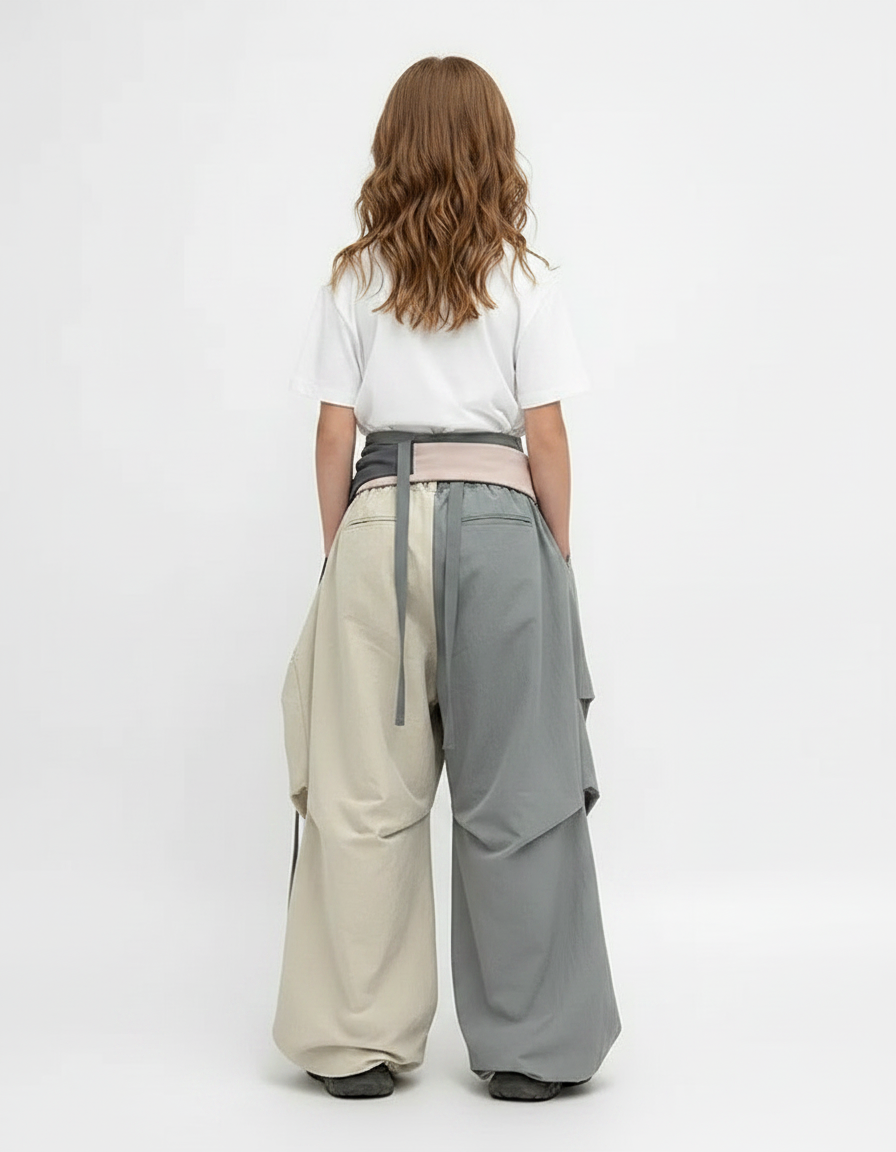 Pantalon Parachute Bicolore Ample Cargo Urbain Fille - Multicolore Polyester - vue 2