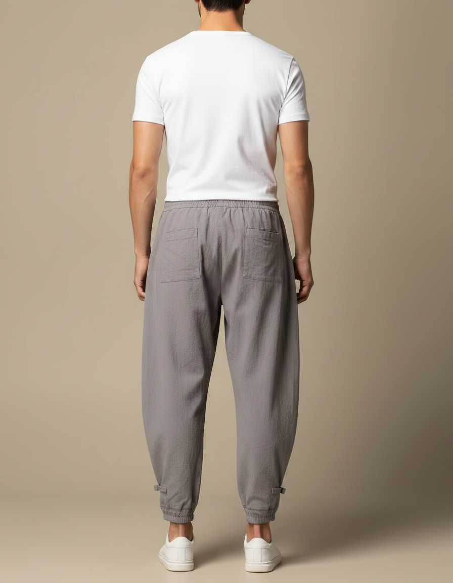Pantalon Parachute Gris Coton Lin Ample Décontracté - vue 2