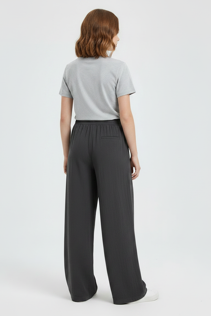 Pantalon Parachute Gris Ample Fluide Fille Décontracté - Polyester - vue 2