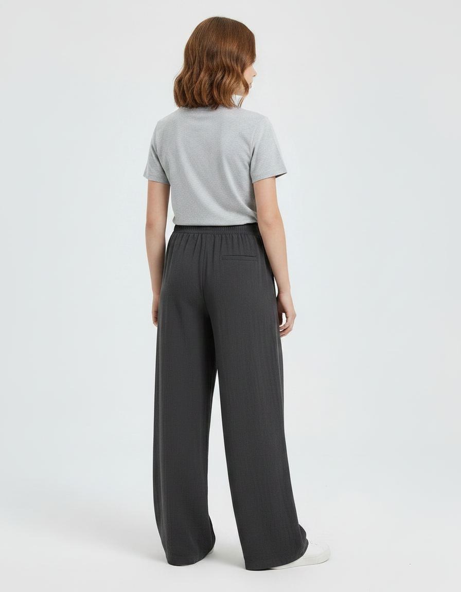 Pantalon Parachute Gris Ample Fluide Fille Décontracté - Polyester - vue 2