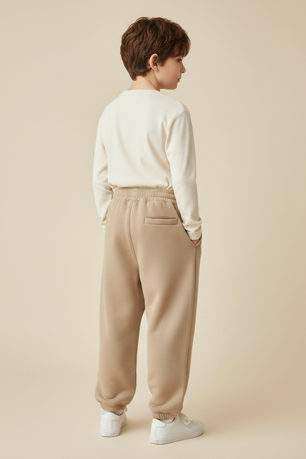 Pantalon Parachute Molleton Ample Garçon Hiver Cordon Serre-taille - Beige - vue 2