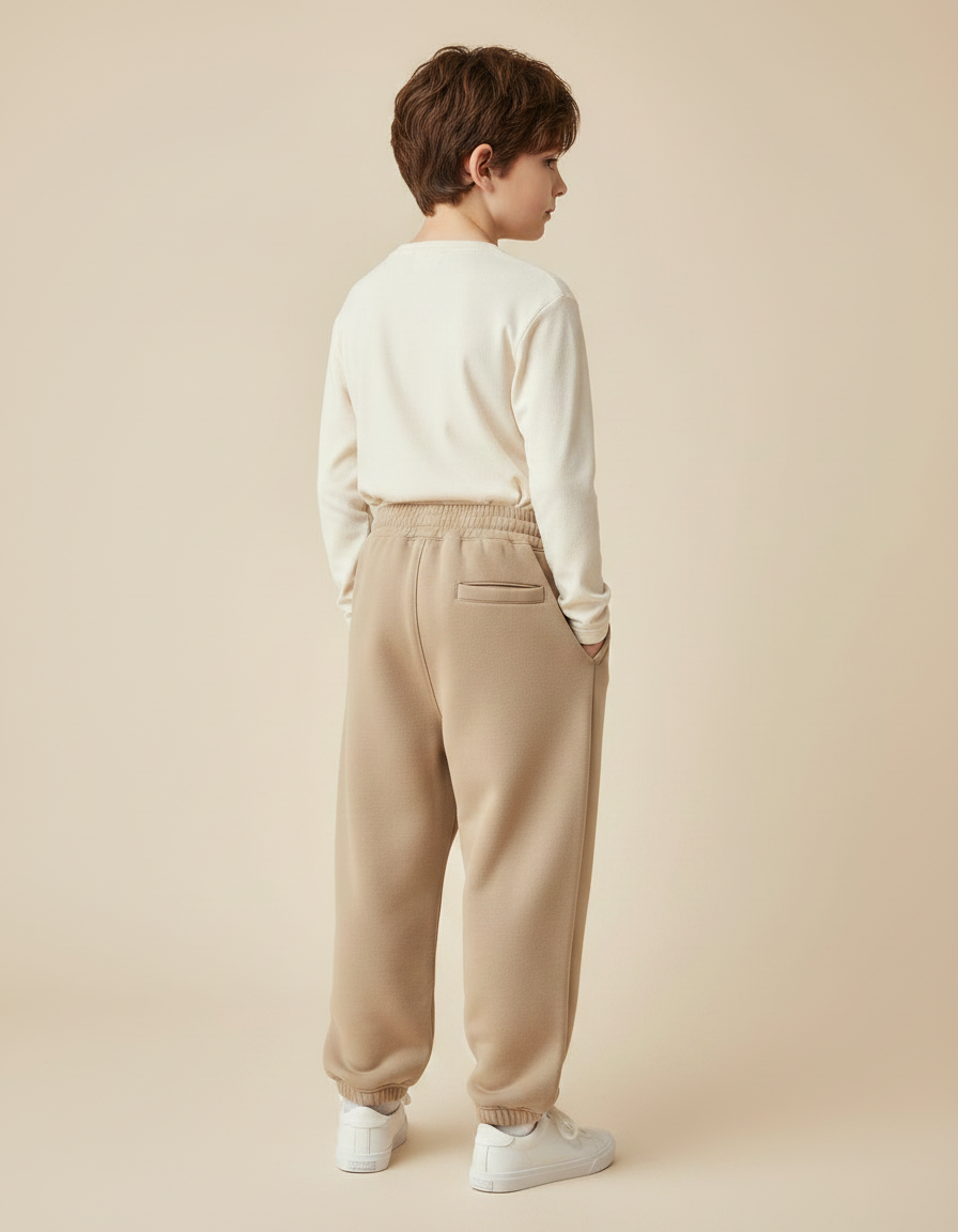 Pantalon Parachute Molleton Ample Garçon Hiver Cordon Serre-taille - Beige - vue 2