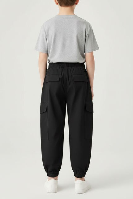 Pantalon Parachute Noir Cargo Ample Coton Garçon - vue 2