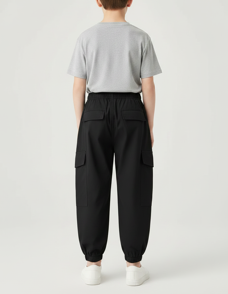 Pantalon Parachute Noir Cargo Ample Coton Garçon - vue 2