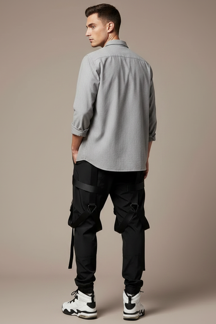 Pantalon Parachute Noir Cargo Tactique Rubans Homme - Polyester - vue 2