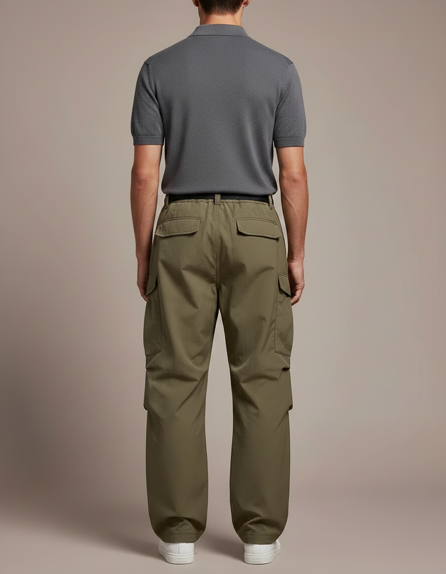 Pantalon Parachute Kaki Ample Fonctionnel Décontracté Homme - Polyester - vue 2
